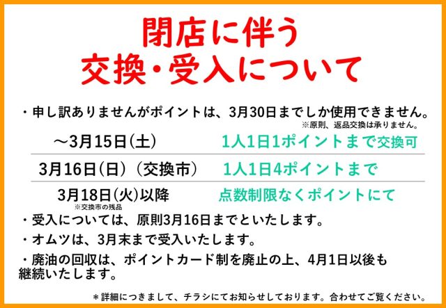 リユース・リサイクルショップ閉店に伴う交換・受入について